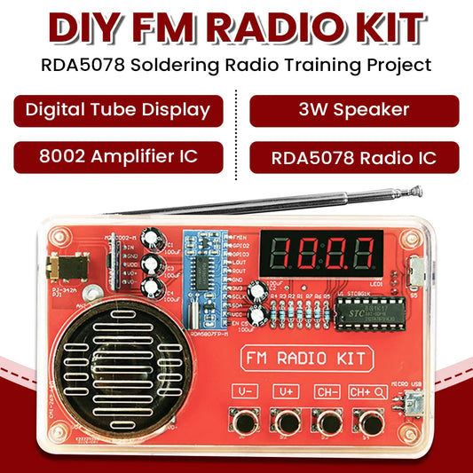 📻 Kit Electrónico de Radio FM DIY con Pantalla LED Digital y Altavoz de 3W - Adios Wifi